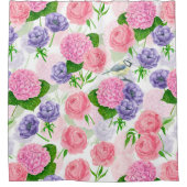 Tit-vogel en -bloemen douchegordijn (Voorkant)