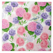 Tit-vogel en -bloemen tegeltje (Voorkant)