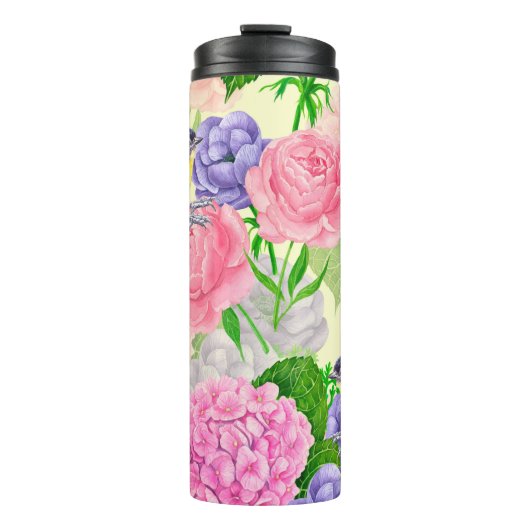 Tit-vogel en -bloemen thermosbeker (Voorkant)