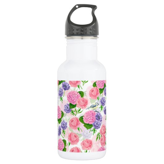 Tit-vogel en -bloemen waterfles  (Voorkant)