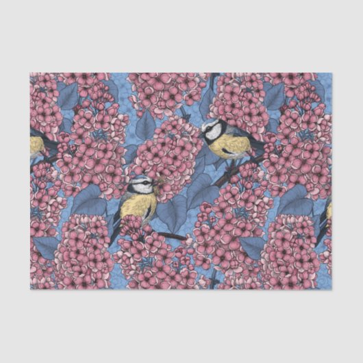 Tit-vogels in de lila tuin tissuepapier (Voorkant)