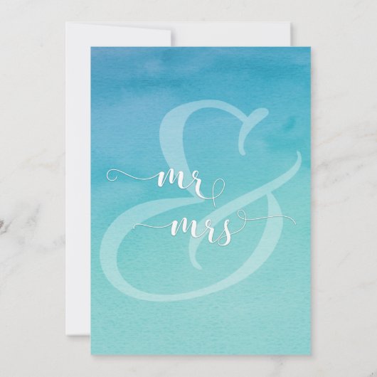 Titaanblauw Aquarel Ombre We Eloped Ontvangst Kaart (Achterkant)