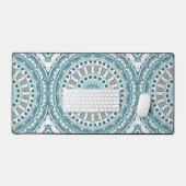Titaanblauw en beige abstract mandala patroon bureaumat (Keyboard & Muis)