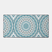 Titaanblauw en beige abstract mandala patroon bureaumat (Voorkant)