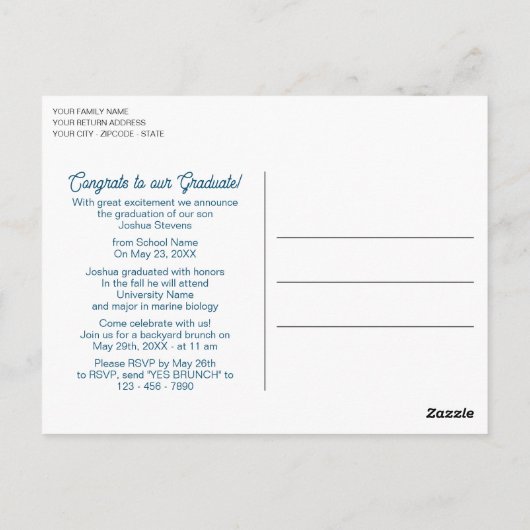 Titaanblauw groen abstract afstudeeruitnodiging briefkaart (Achterkant)