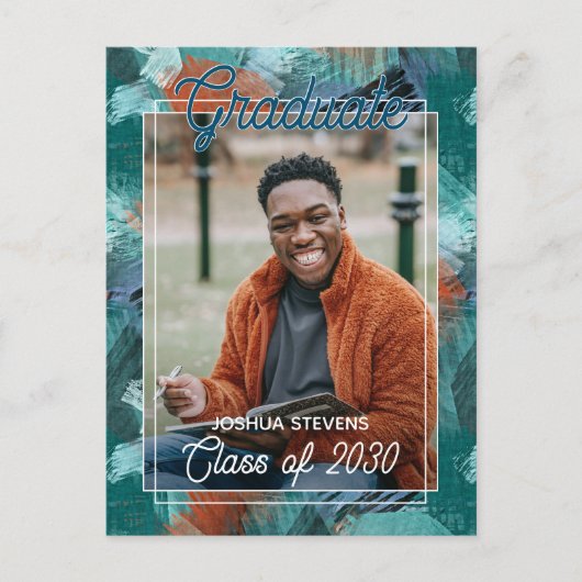 Titaanblauw groen abstract afstudeeruitnodiging briefkaart (Voorkant)