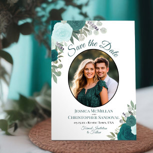 Titaanblauw & Turquoise Elegante Bloemige Boho Tro Save The Date