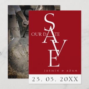 Titaanrood typografie foto trouwkaart save the dat date