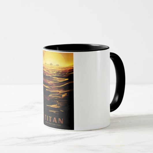 Titan grootste maan van planeet Saturnus Mok (Voorkant rechts)