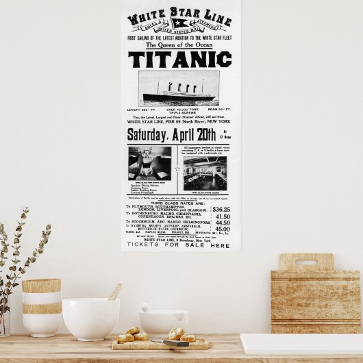 Titanic 3rd Class Adverteren Poster (Keuken)
