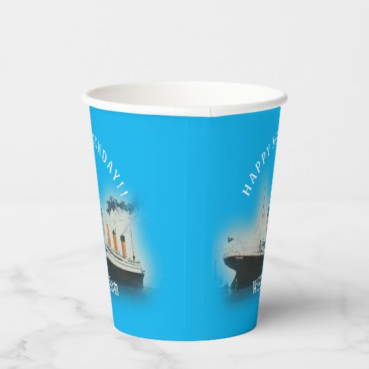 Titanic Blauwe Verjaardagspapier Cups Papieren Bekers (Rechts)