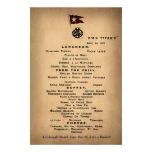 TITANIC Final Luncheon Menu 1912 Foto Afdruk