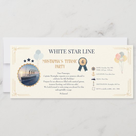 Titanic Instapkaart Feest Uitnodiging (Voorkant)