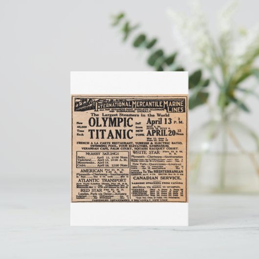 Titanic Newspaper Ad Briefkaart (Staand voorkant)