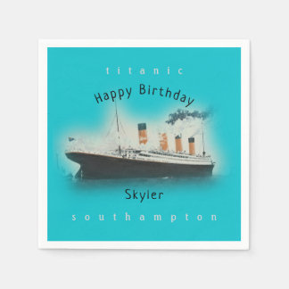 Titanic schip Happy Birthday Naam Aqua Blauwgroen Servet