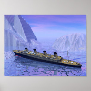 Titanic ship sinking - 3D rendering Poster