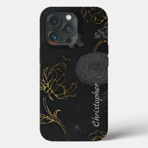 Titanium bloemen glanzend roestvrij staal metaal iPhone 13 pro hoesje