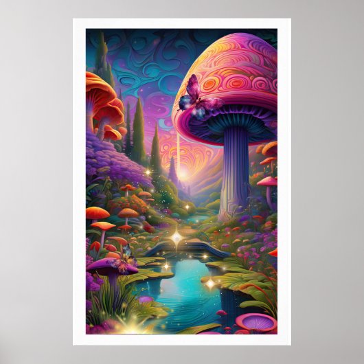 Titel Enchanting Fantasy Landschap Mushroom Art Poster (Voorkant)