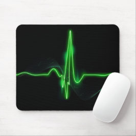 Titel: Glowing Green Heartbeat Pulse Abstract Muismat