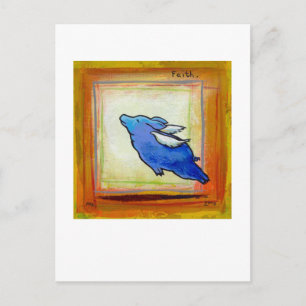 Titel: Little Blue Pig - vliegende hoop geloof ART Briefkaart