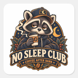 Titel: No Sleep Club Koffie Na Donker Wasbeer Vierkante Sticker