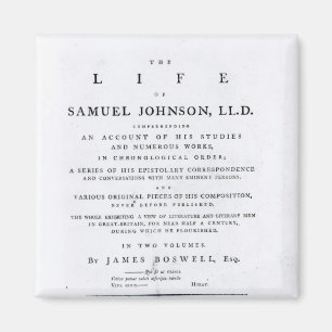 Titel pagina, van 'The Life of Samuel Johnson' Magneet