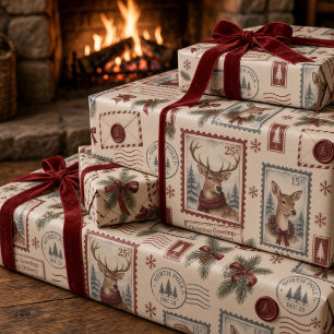 Titel: Vintage Kerst Postzegel Noordpool Cadeaupapier