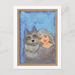 Titel: Wolf Woman - leuk modern volkskunstschilder Briefkaart