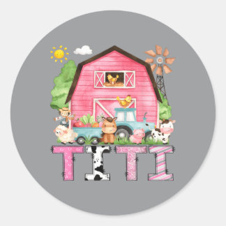 Titi van de verjaardagsmeisje Roze Boerderij Koe P Ronde Sticker