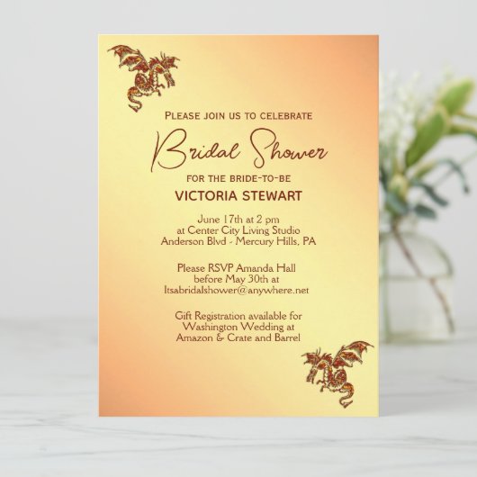 Titian Dragon Fantasy Bridal Shower Uitnodiging (Staand voorkant)