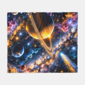 Title Saturn and comic galactic plush blanket de Fleece Deken (Voorkant (Horizontaal))