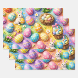 Title whimsical Easter bunny and colourful egg pat Inpakpapier Vel