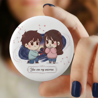Title: "You Are My Universe" Cute Couple Proposing Ronde Button 3,2 Cm