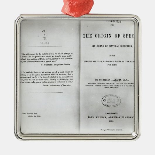 Titlepage to "On the Origin of Specin" Metalen Ornament (Voorkant)