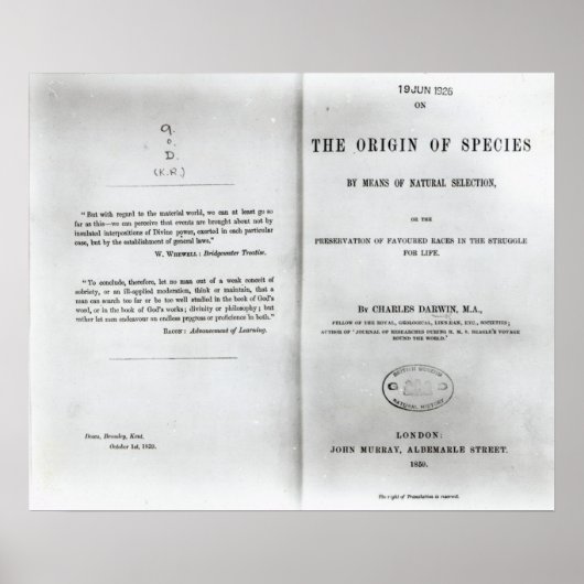 Titlepage to "On the Origin of Specin" Poster (Voorkant)