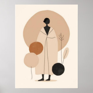 Titre : Art mural minimaliste de femme en manteau