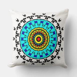 Titre : Coussin de jet mandala floral cyan or