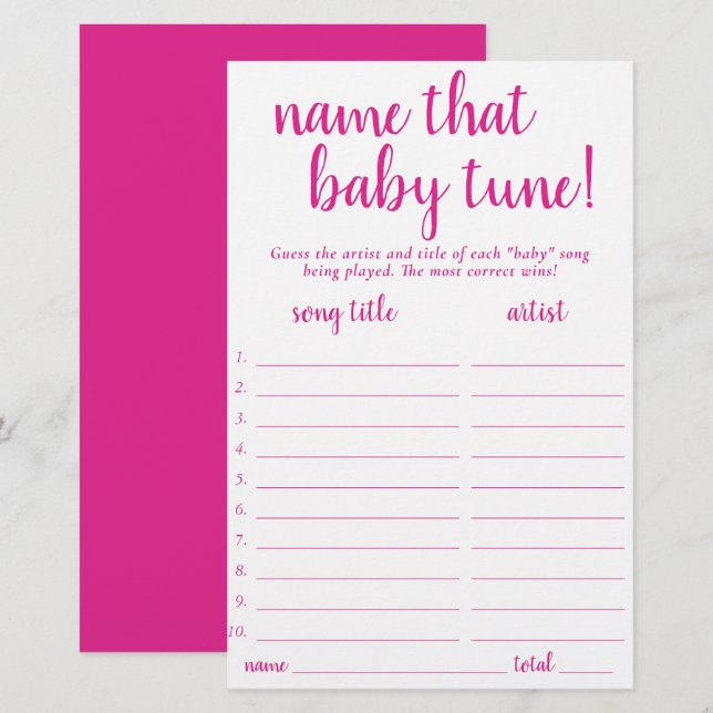 Titre Simple pour Bébé | Carte de jeu Rose Chaud (Devant / Derrière)