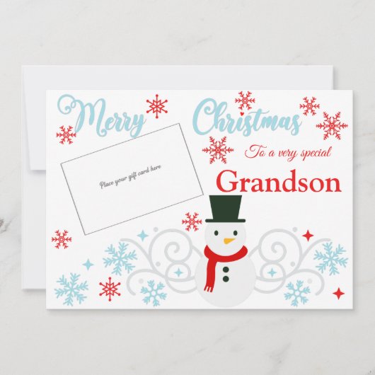 Titulaire de carte cadeau Festive Snowman Grandson (Devant)