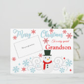 Titulaire de carte cadeau Festive Snowman Grandson (Debout devant)