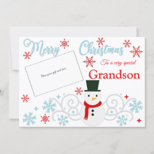 Titulaire de carte cadeau Festive Snowman Grandson