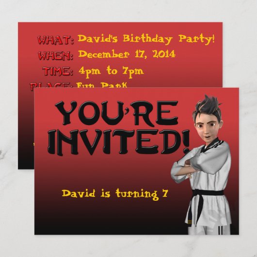 TKD Boy Uitnodiging (Voorkant / Achterkant)