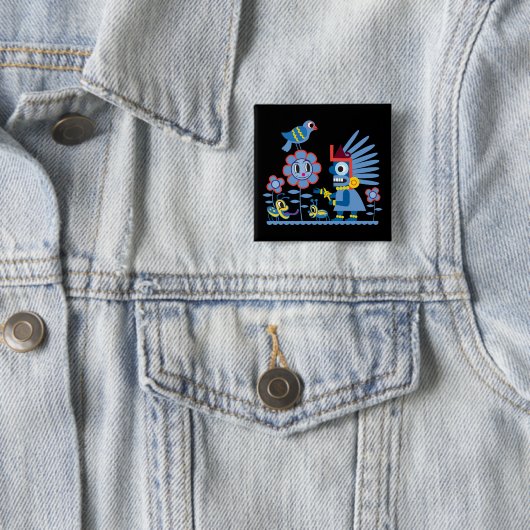 Tlaloc's Happy Spring Flower Time. Vierkante Button 5,1 Cm (In situ)