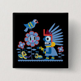 Tlaloc's Happy Spring Flower Time. Vierkante Button 5,1 Cm