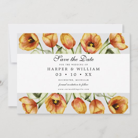 Tlip waterverf spring bloemen behalve date card kaart (Voorkant)