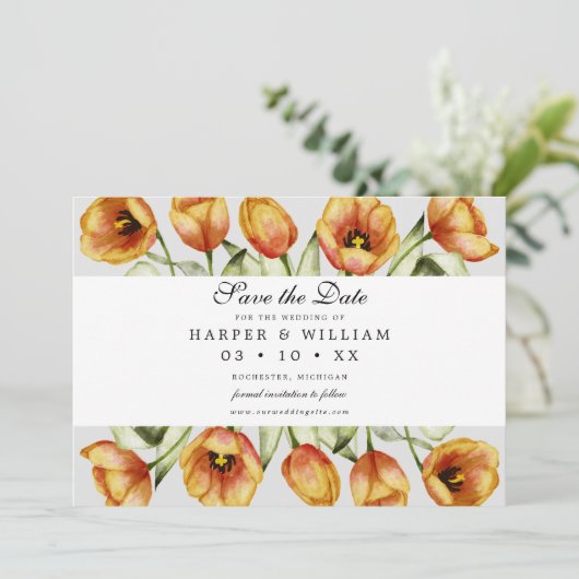 Tlip waterverf spring bloemen behalve date card kaart (Staand voorkant)