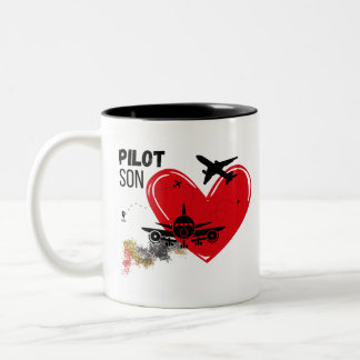 "To My Son - Fly High, Dream Big Pilot Mok" Tweekleurige Koffiemok