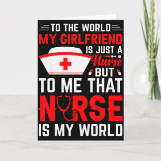 To The World My Girlfriend Is Just A Nurse Funny V Kaart