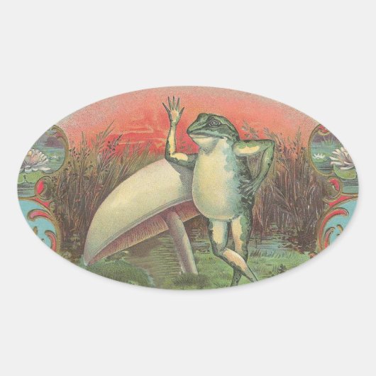 Toad en paddenstoel ovale sticker (Voorkant)