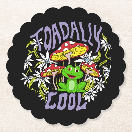 Toadally Cool Kleurrijke bloemen- en kikkertypogra Kartonnen Onderzetters (Voorkant)